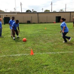 A participant running to score a goal.