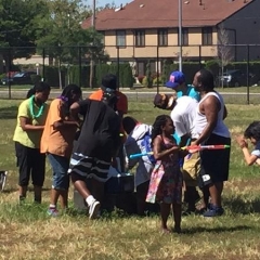 Participants holding water guns.
