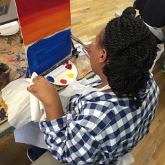 A participant experimenting with primary colors.