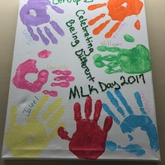 Art painting created by participants in celebration of Martin Luther King Jr. Day.