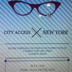 Fashion Show invitation.  ID: There is a picture of eyeglasses at the top of the invitation.  The rest of the invitation reads "City Access New York: You are cordially invited to our first annual fashion for the times fashion show"