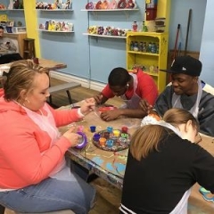 Participants painting at an art class.