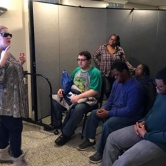 ID: Holly Bonner speaking to participants about social media safety.
