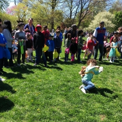 A little boy gets ready to run during  during City Access New York  2nd Annual Beeping Egg Hunt.