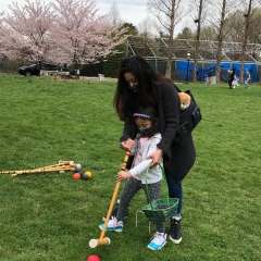 Participant playing games in a field