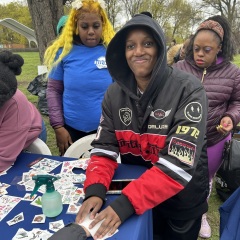 Participant getting a temporary tattoo.