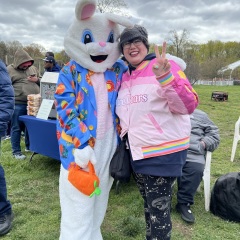 Participant hugging the bunny.