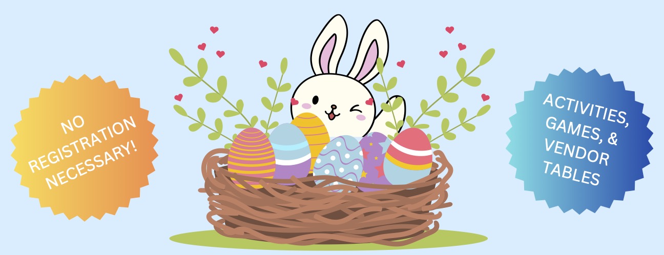 Bunny in a basket with eggs