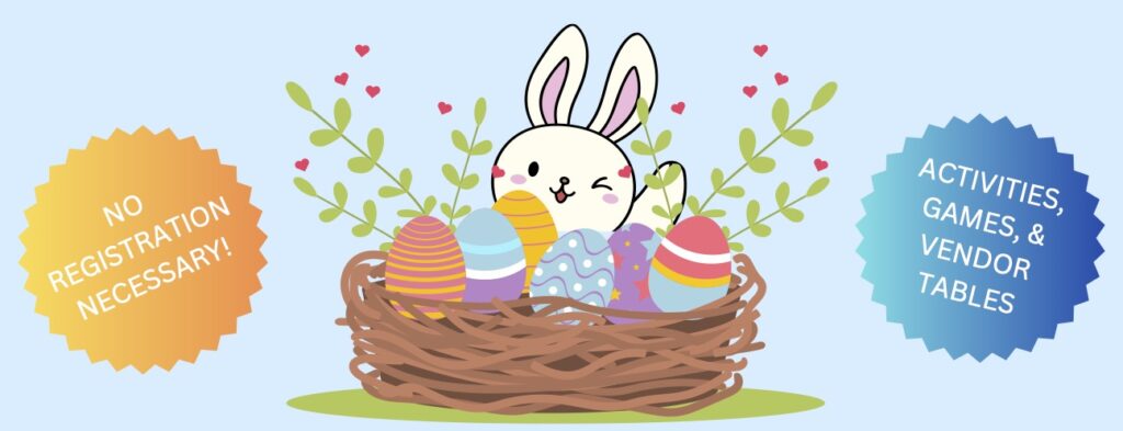 Bunny and eggs in a basket.